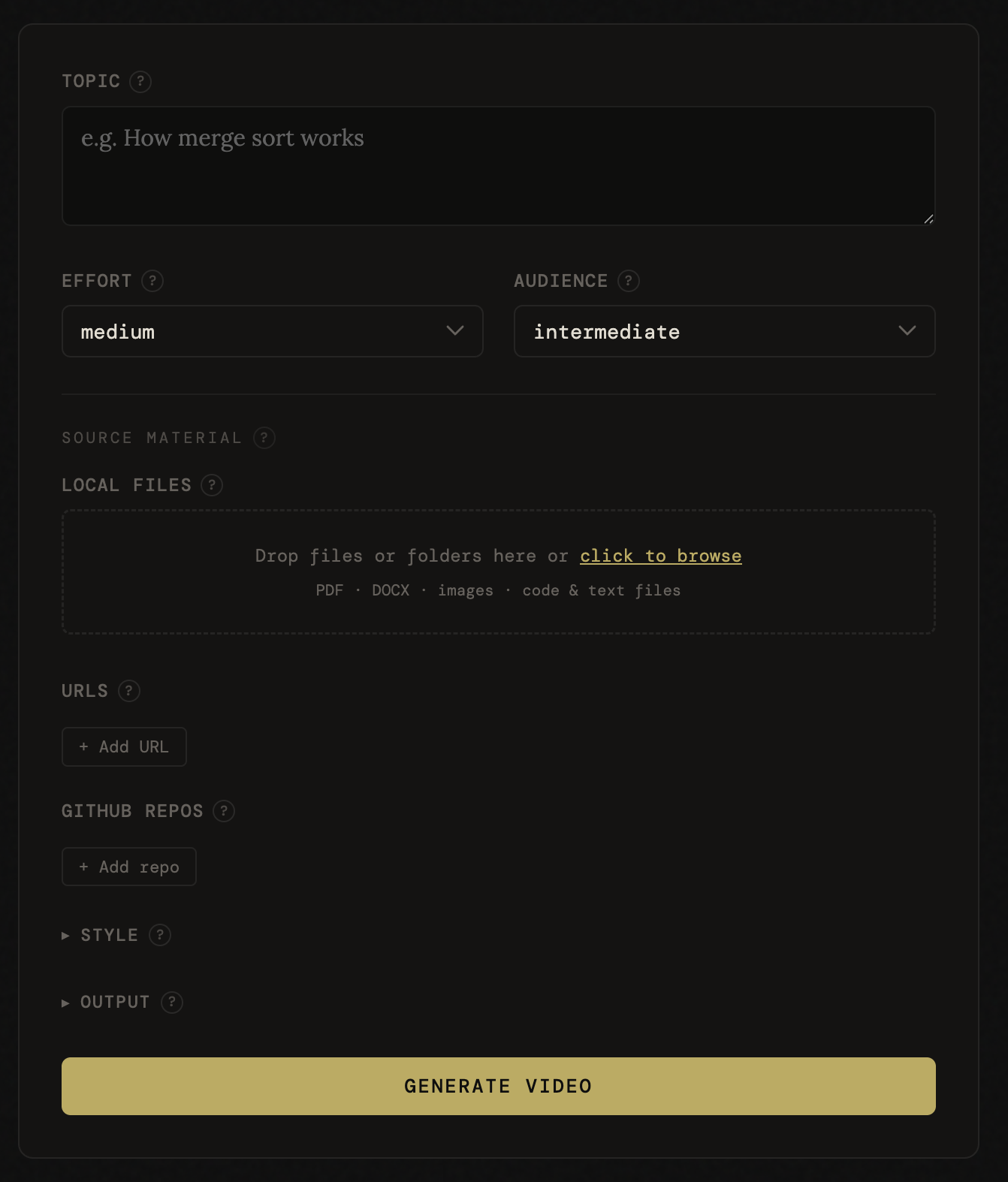 The job creation form