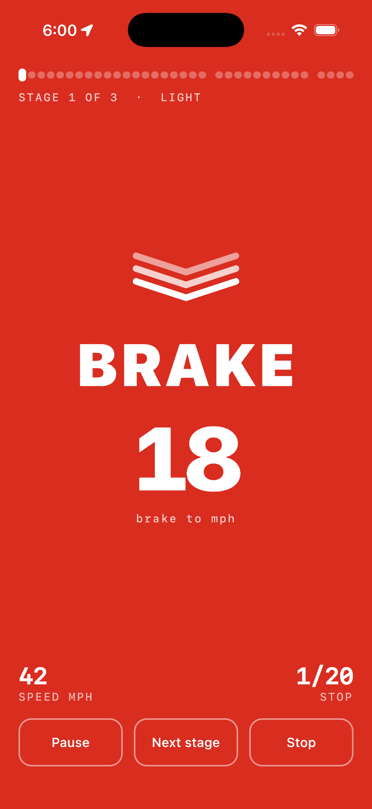 The brake instruction: a red screen with the speed to brake to.