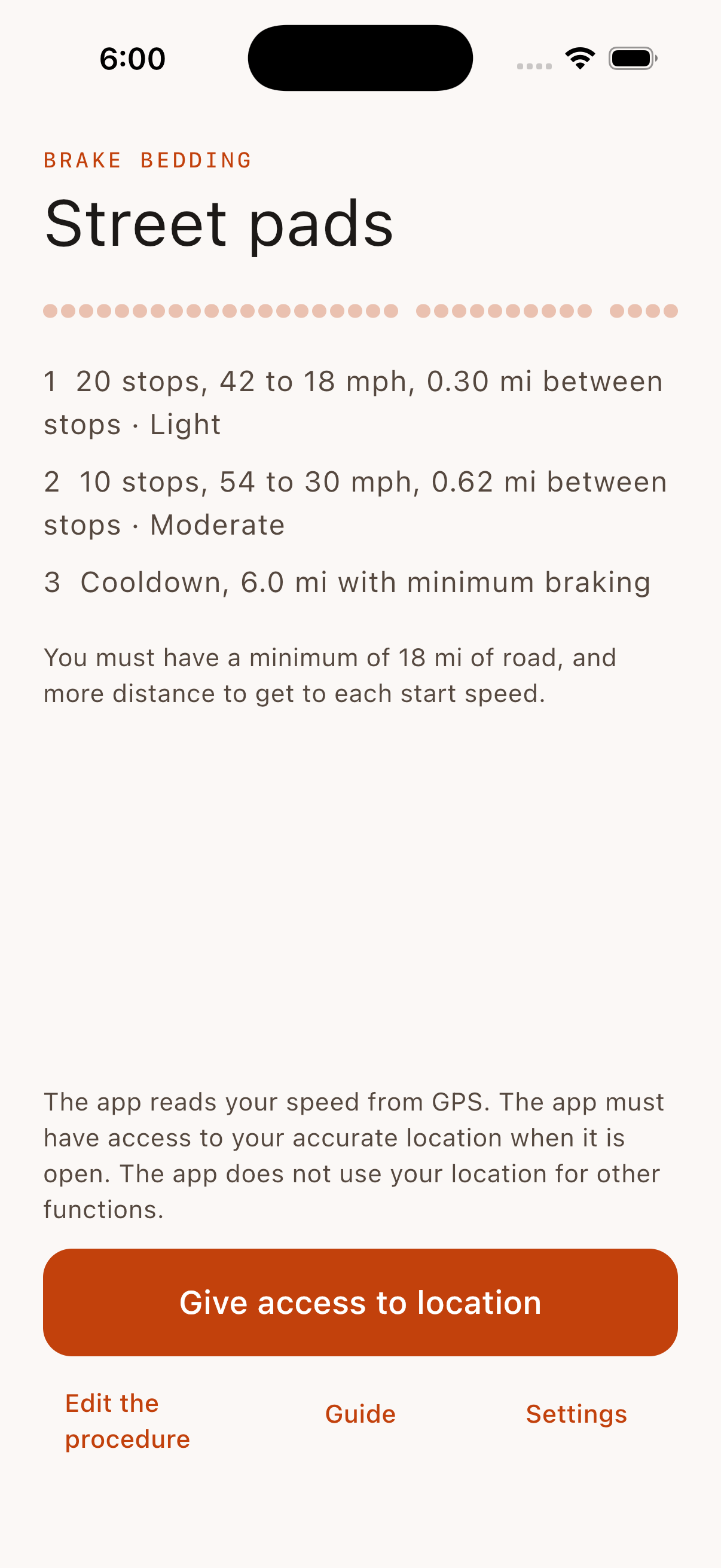 The start screen. It shows the procedure and a Start button.