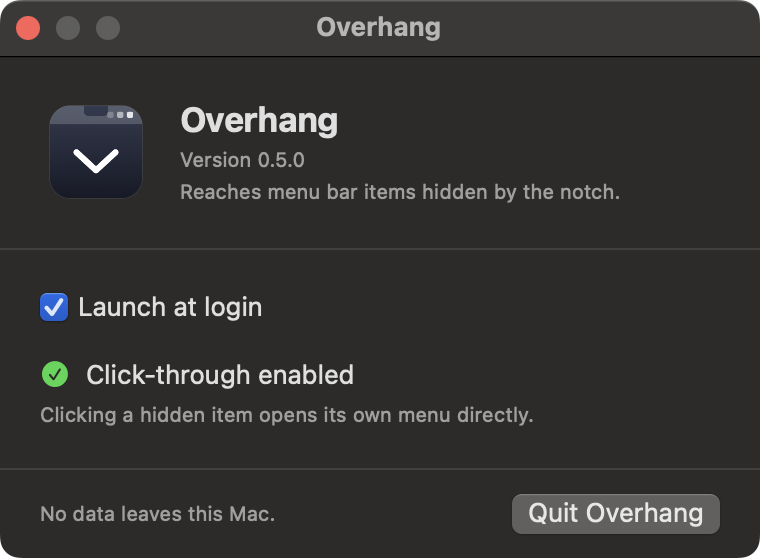 Overhang's settings window
